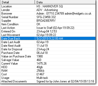 office asset details 