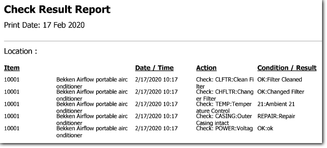 maintenance results list